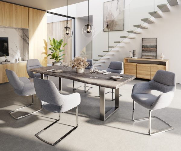 Jedálenský stôl Edge 260x100 XL Akácia platina Nerezová oceľ úzka nepravidelná hrana - Image 6