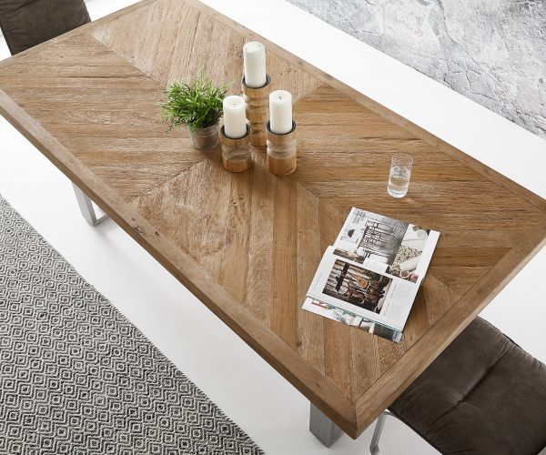 Jedálenský stôl Classic-Edge 200x100x77 cm rybia kosť z exotického dreva - Image 4