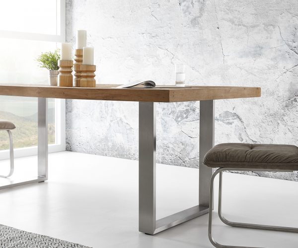 Jedálenský stôl Classic-Edge 200x100x77 cm rybia kosť z exotického dreva - Image 5