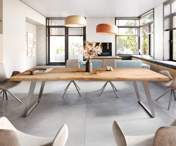 Jedálenský stôl Edge 260x100cm XL Akácia prírodná nerezová oceľ strieborná hranatá - Image 2