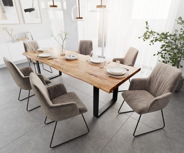 Jedálenský stôl Edge 260x100 XL akácia prírodný kov čierny - Image 7