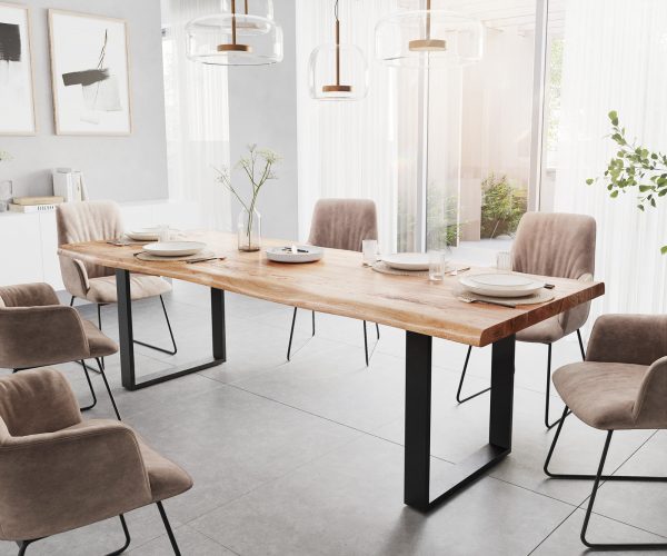 Jedálenský stôl Edge 260x100 XL akácia prírodný kov čierny
