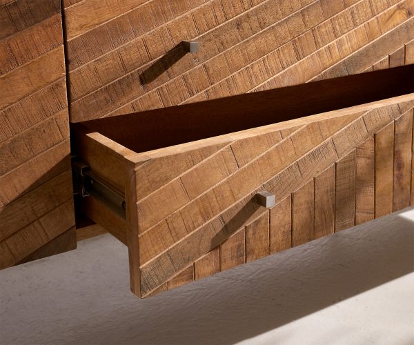 TV stolík Bahan 220 cm mango teak 2 dvierka 2 zásuvky 1 priehradka mramor biely - Image 4