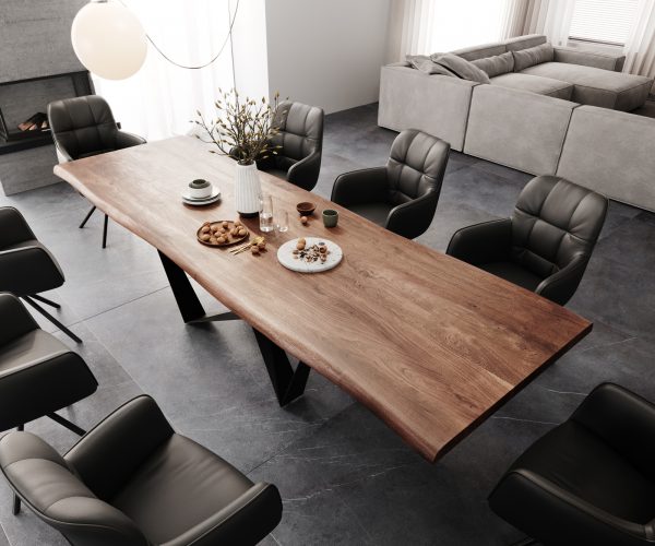 Jedálenský stôl Edge 300x100 XL akáciová hnedá plochá oceľ čierna - Image 4