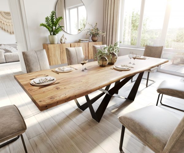 Jedálenský stôl Edge 260x100 akácia prírodná plochá čierna čepeľ