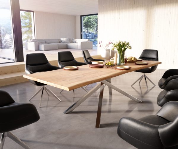 Jedálenský stôl Edge 260x100 akácia prírodná krížová podstava nerezová oceľ