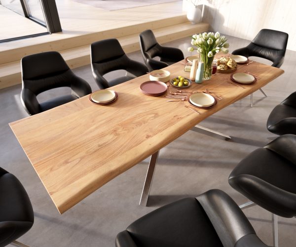Jedálenský stôl Edge 260x100 akácia prírodná krížová podstava nerezová oceľ - Image 4