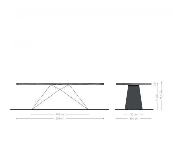 Jedálenský stôl Edge 260x100 prírodná agátová podnož v tvare V plochá oceľ čierna - Image 8