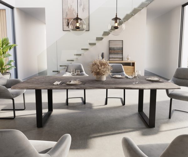 Jedálenský stôl Edge 260x100 Akácia platina tenká podnož čierna - Image 2