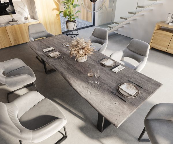 Jedálenský stôl Edge 260x100 Akácia platina tenká podnož čierna - Image 4