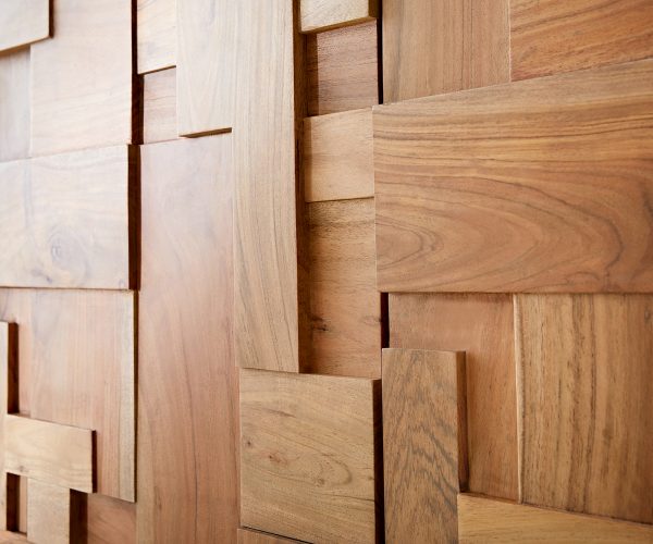 Komoda Puzzle 175 cm prírodná akácia 3 dvierka podstavec čierny kov - Image 3