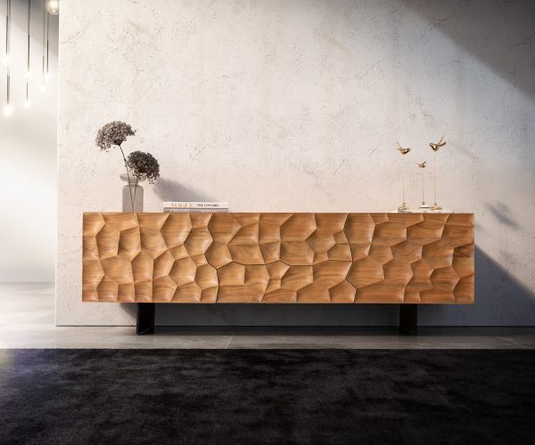 TV stolík Solu 175 cm prírodná akácia 2 dvierka 2 zásuvky 3D - Image 2