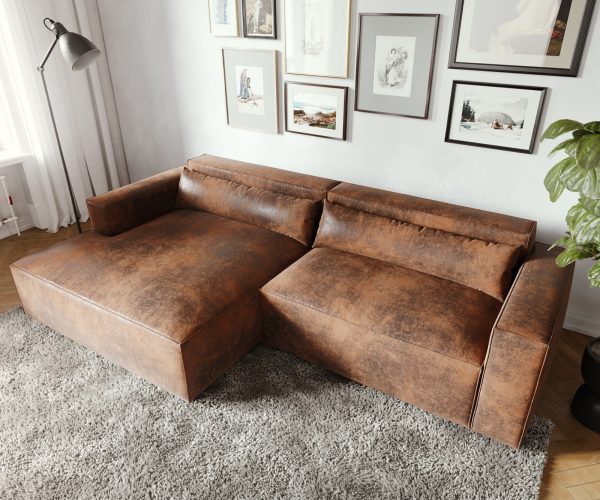 Rohová pohovka Brom 260x150 cm hnědé otoman z umělé kůže levá - Image 4