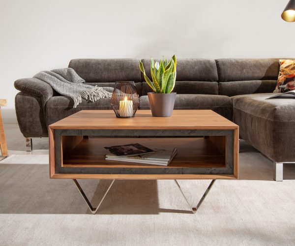 Konferenčný stolík Stonegrace 80x60x40 cm prírodná akácia 1 priehradka kamenná dyha - Image 2