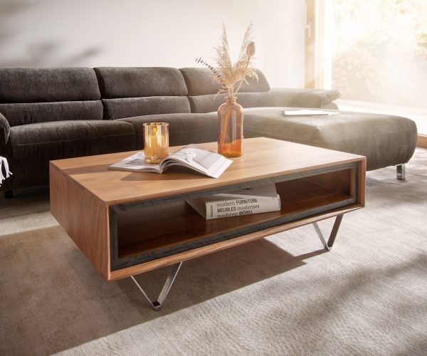Konferenčný stolík Stonegrace 115x60x40 cm prírodná akácia 1 priehradka kamenná dyha