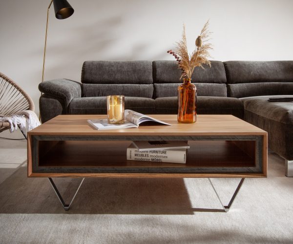 Konferenčný stolík Stonegrace 115x60x40 cm prírodná akácia 1 priehradka kamenná dyha - Image 2