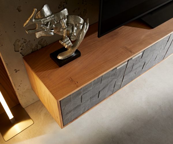 TV stolík Teele 200 cm prírodná akáciová bridlica 4 dvierka na zavesenie - Image 4