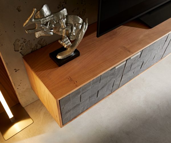 TV stolík Teele 220 cm prírodná akáciová bridlica 4 dvierka na zavesenie - Image 4