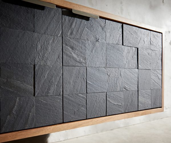 TV stolík Teele 240 cm prírodná akáciová bridlica 4 dvierka na zavesenie - Image 5