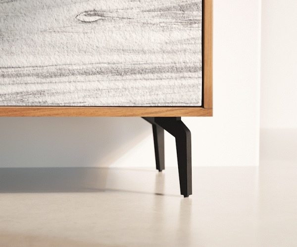 Komoda Kleo 147 cm prírodná akácia 2 dvierka 3 zásuvky čierna kovová základňa - Image 8