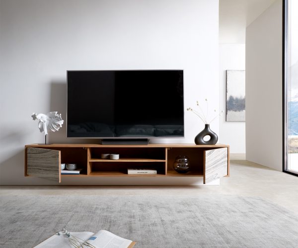 TV stolík Kleo 200 cm prírodná akácia 2 dvierka na zavesenie - Image 4