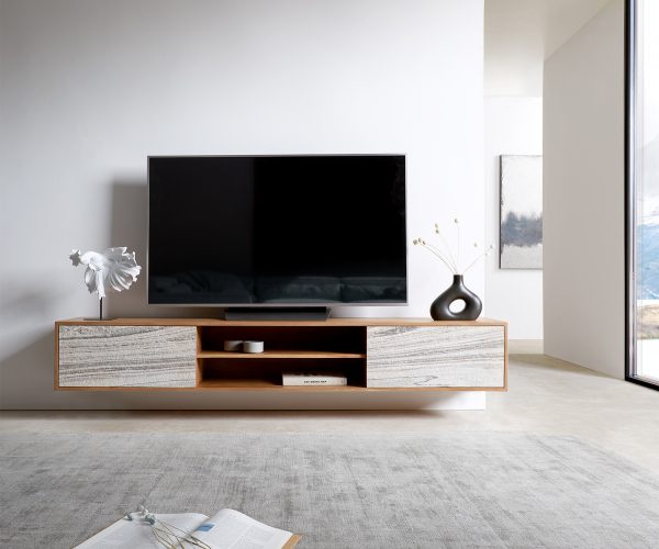 TV stolík Kleo 200 cm prírodná akácia 2 dvierka na zavesenie - Image 2