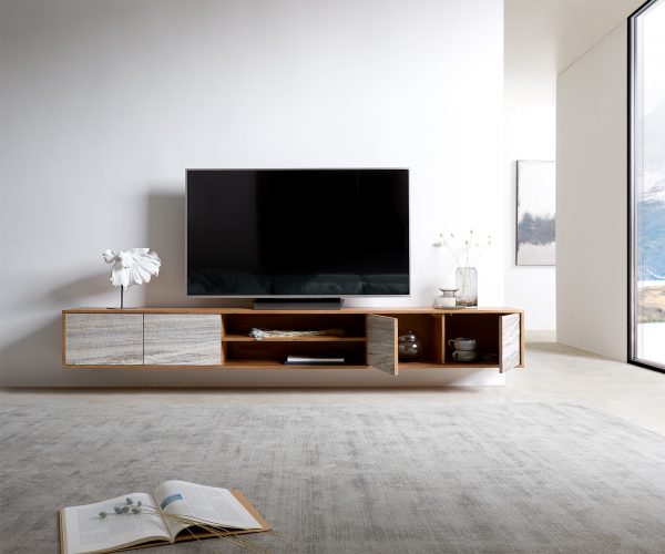 TV stolík Kleo 240 cm prírodná akácia 4 dvierka na zavesenie - Image 4