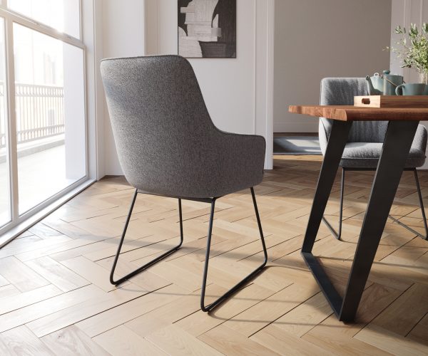 Jedálenská stolička Zelia-Flex s podrúčkami tenká základňa čierna štruktúrovaná látka svetlosivá - Image 3