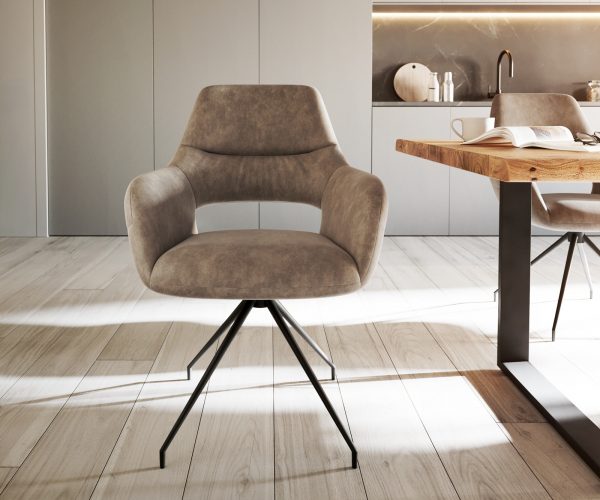 Jedálenská stolička Yago-Flex s krížovou podnožou zúžená čierna mikrovlákno taupe vintage - Image 2