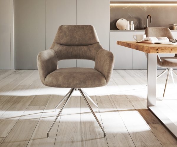 Jedálenská stolička Yago-Flex s krížovou základňou zúžená z nerezovej ocele mikrovlákno taupe vintage - Image 2