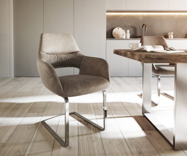 Houpací židle Yago-Flex s područkami Taupe Vintage Cantilever Flat Chrome