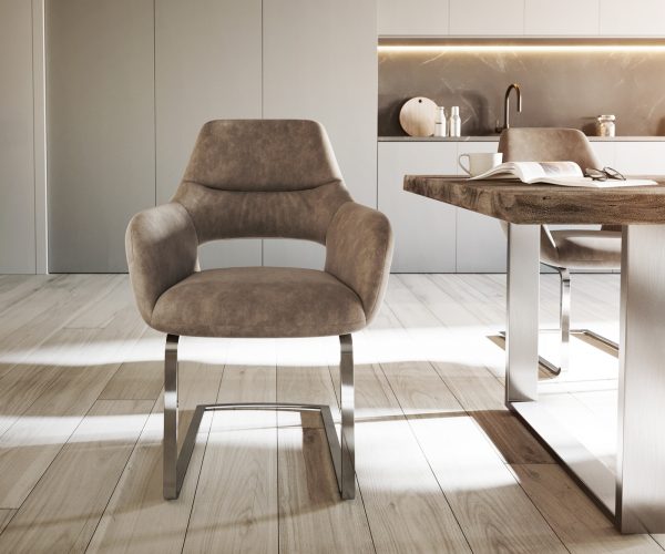 Houpací židle Yago-Flex s područkami Taupe Vintage Cantilever Flat Chrome - Image 2