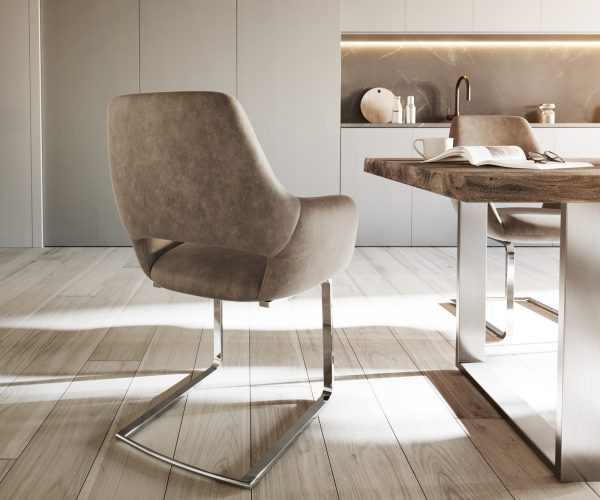 Houpací židle Yago-Flex s područkami Taupe Vintage Cantilever Flat Chrome - Image 3