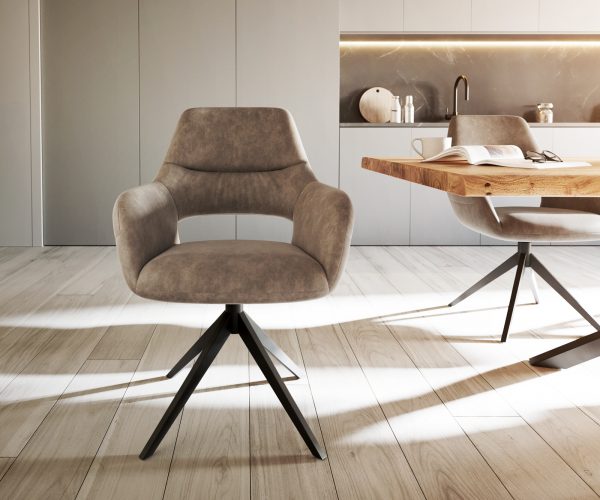 Otočná stolička Yago-Flex s podrúčkami krížová základňa široká čierna mikrovlákno taupe 360° - Image 2