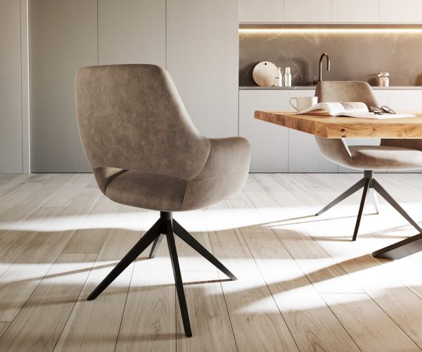 Otočná stolička Yago-Flex s podrúčkami krížová základňa široká čierna mikrovlákno taupe 360° - Image 3