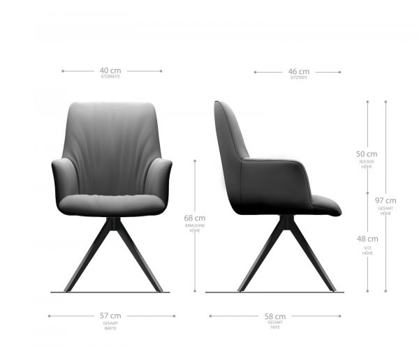 Otočná židle Willa-Flex s područkou křížová podnož hranatá otočná nerezová ocel samet šedý 180° - Image 6