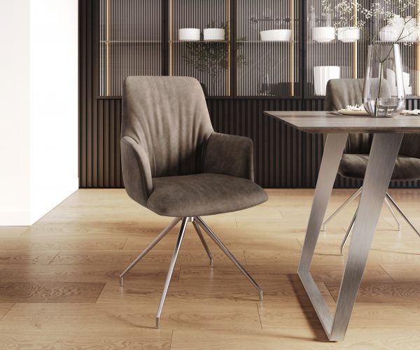 Otočná židle Willa-Flex s područkami Taupe Vintage Cross Frame Conical Stainless Steel 180° Swivel