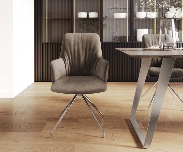 Otočná židle Willa-Flex s područkami Taupe Vintage Cross Frame Conical Stainless Steel 180° Swivel - Image 2