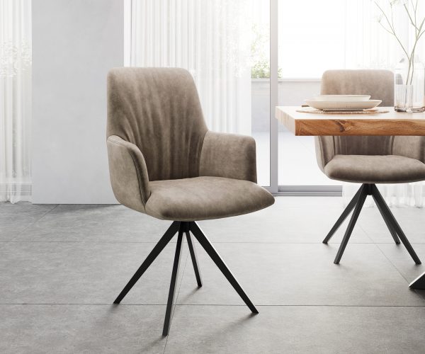 Otočná stolička Willa-Flex s podrúčkami krížový rám lemovaný čiernym mikrovláknom taupe 180° otočná