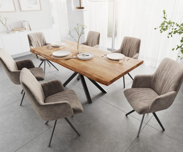 Otočná stolička Willa-Flex s podrúčkami krížový rám lemovaný čiernym mikrovláknom taupe 180° otočná - Image 5