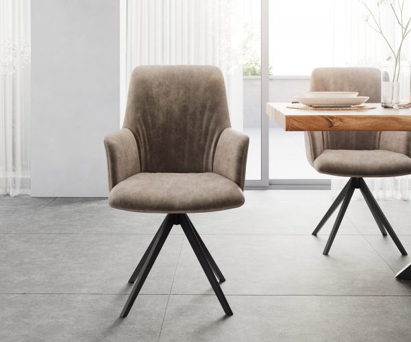Otočná stolička Willa-Flex s podrúčkami krížový rám lemovaný čiernym mikrovláknom taupe 180° otočná - Image 2