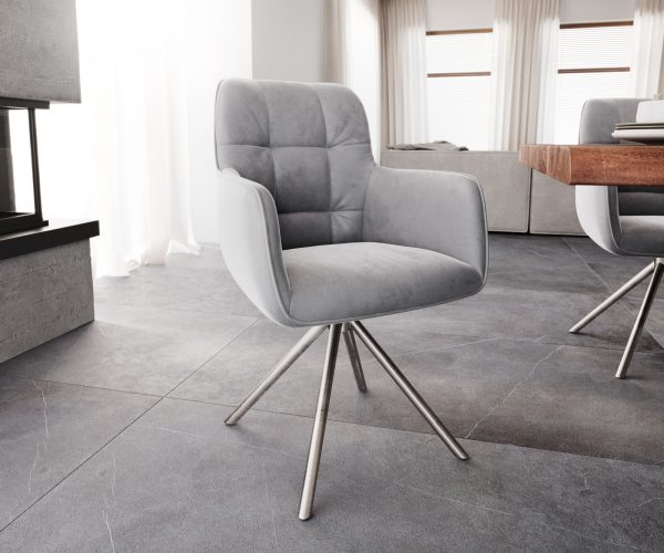 Otočná stolička Juno-Flex s podrúčkami Velvet Grey Krížová základňa kruhová z nehrdzavejúcej ocele otočná o 180°