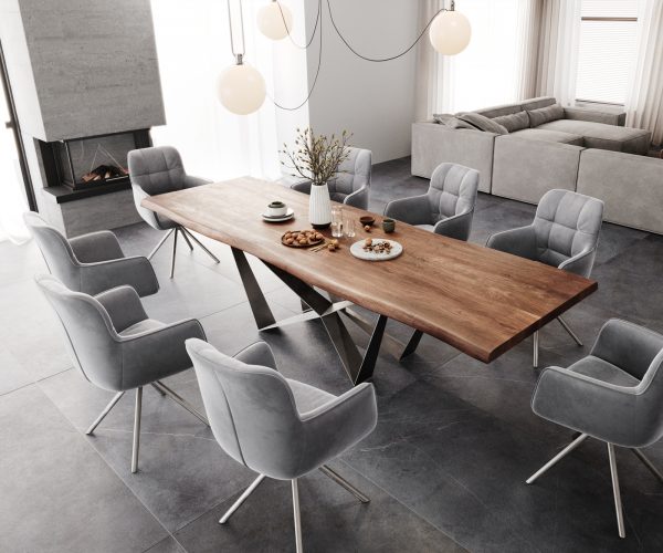 Otočná stolička Juno-Flex s podrúčkami Velvet Grey Krížová základňa kruhová z nehrdzavejúcej ocele otočná o 180° - Image 5