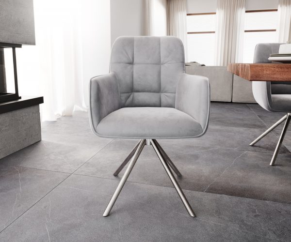 Otočná stolička Juno-Flex s podrúčkami Velvet Grey Krížová základňa kruhová z nehrdzavejúcej ocele otočná o 180° - Image 2