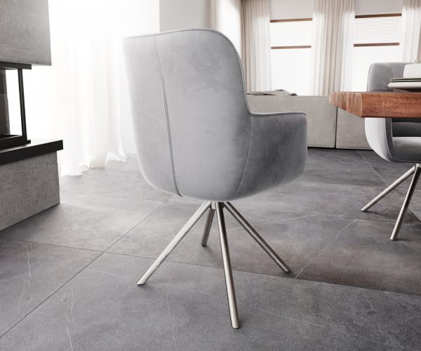Otočná stolička Juno-Flex s podrúčkami Velvet Grey Krížová základňa kruhová z nehrdzavejúcej ocele otočná o 180° - Image 3