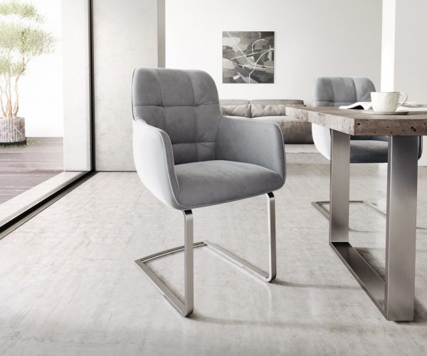 Jídelní židle Juno-Flex s područkami Velvet Grey Cantilever Flat Stainless Steel