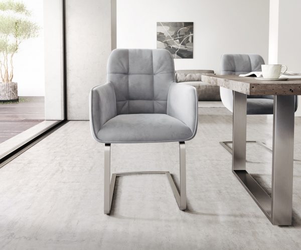 Jídelní židle Juno-Flex s područkami Velvet Grey Cantilever Flat Stainless Steel - Image 2