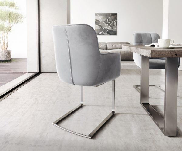 Jídelní židle Juno-Flex s područkami Velvet Grey Cantilever Flat Stainless Steel - Image 3