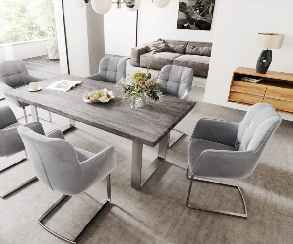 Jídelní židle Juno-Flex s područkami Velvet Grey Cantilever Flat Stainless Steel - Image 5