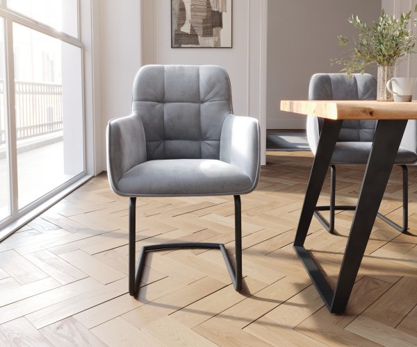 Jídelní židle Juno-Flex s područkami Velvet Grey Cantilever Round Black - Image 2